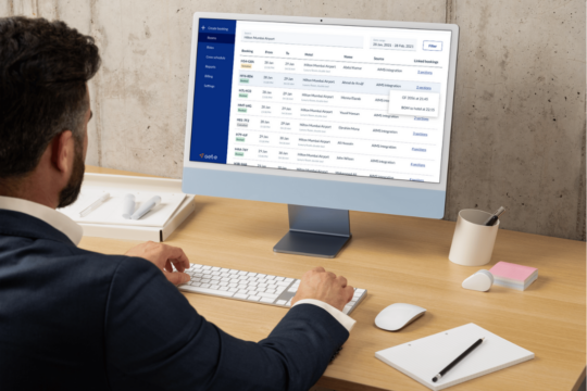 get-e hotel portal displayed on a laptop